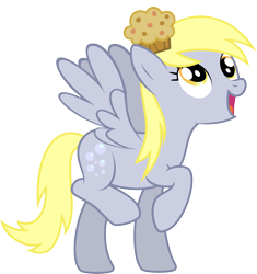 Size: 7227x7682 | Tagged: safe, artist:daydreamsyndrom, derpy hooves, pegasus, pony, .svg available, absurd resolution, female, food, happy, mare, muffin, raised hoof, simple background, solo, spread wings, transparent background, vector, wings