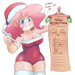 Size: 500x500 | Tagged: safe, artist:balooga, pinkie pie, human, art pack:my little sweetheart, breasts, cleavage, clothes, costume, female, grin, humanized, list, looking at you, my little sweetheart, pen, pinkie pies, santa costume, smiling, solo