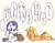 Size: 1148x890 | Tagged: safe, artist:nekubi, applejack, rarity, earth pony, pony, unicorn, dialogue, hat, japanese, prone, sewing, single panel, sitting, speech bubble, translated in the comments, working, younger