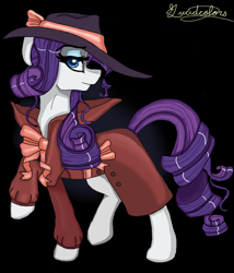 Size: 598x700 | Tagged: safe, artist:lucidcolors, rarity, pony, unicorn, rarity investigates, clothes, detective, detective rarity, dress, hat, solo