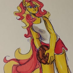 Size: 1458x1458 | Tagged: safe, artist:pappilie, sunset shimmer, clothes, female, solo, two toned hair