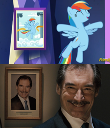 Size: 500x580 | Tagged: safe, derpibooru import, screencap, rainbow dash, pegasus, pony, castle sweet castle, comparison, discovery family, discovery family logo, hot fuzz, picture, simon skinner, timothy dalton