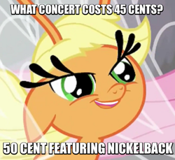 Size: 456x418 | Tagged: safe, applejack, breezie, 50 cent, applebreezie, breeziefied, carlos, carlosjack, image macro, meme, nickelback, pun, solo, species swap