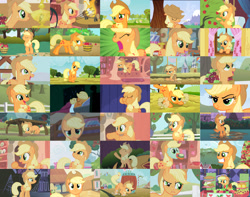 Size: 3197x2520 | Tagged: safe, artist:fred321123, derpibooru import, edit, edited screencap, screencap, applejack, rainbow dash, twilight sparkle, earth pony, manticore, pegasus, pony, applebuck season, boast busters, fall weather friends, look before you sleep, over a barrel, party of one, sweet and elite, the best night ever, the last roundup, the show stoppers, applejack's hat, blushing, collage, cowboy hat, cute, eyes closed, female, floppy ears, hat, jackabetes, mare, open mouth, sitting, smiling