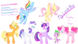 Size: 1024x576 | Tagged: safe, artist:1drfl_world_end, derpibooru import, applejack, fluttershy, pinkie pie, rainbow dash, rarity, spike, twilight sparkle, dragon, earth pony, pegasus, pony, unicorn, female, male, mane seven, mane six, translated in the comments