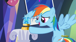 Size: 1366x768 | Tagged: safe, derpibooru import, rainbow dash, pegasus, pony, castle sweet castle, exploitable meme, meme, rainbow dash's figurine, sapphire statue