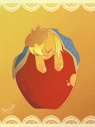 Size: 1200x1600 | Tagged: safe, artist:nyako-shoyu, applejack, earth pony, pony, apple, blanket, sleeping, solo