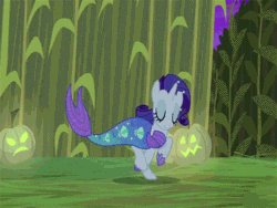 Size: 500x375 | Tagged: safe, screencap, rarity, spike, ghost, mermaid, scare master, animated, corn maze, dragon costume, female, male, mermarity, running, tripping