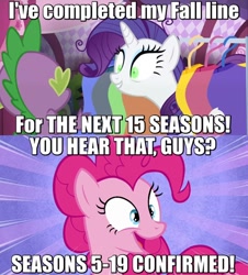 Size: 500x554 | Tagged: safe, pinkie pie, rarity, spike, dragon, earth pony, pony, unicorn, corrupted, image macro, inspirarity, meme, possessed