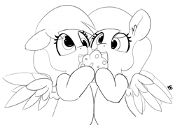 Size: 1280x917 | Tagged: safe, artist:pabbley, derpy hooves, pegasus, pony, 30 minute art challenge, clone, cute, female, food, mare, monochrome, muffin