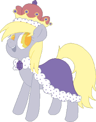 Size: 266x339 | Tagged: safe, artist:tilling-tan, derpy hooves, pony, a royal problem, 4chan, cape, clothes, crown, drawthread, jewelry, pixel art, queen derpy, regalia, simple background, smiling, solo, transparent background