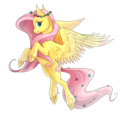 Size: 1500x1467 | Tagged: safe, artist:thelionmedal, fluttershy, pegasus, pony, cute, female, floral head wreath, flower, flower in tail, mare, profile, shyabetes, simple background, solo, transparent background, unshorn fetlocks, wing fluff