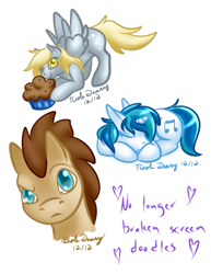 Size: 463x600 | Tagged: safe, artist:puppet-runo, derpy hooves, dj pon-3, doctor whooves, vinyl scratch, pegasus, pony, fanart, female, food, mare, muffin, simple background, sleeping, white background