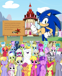 Size: 1800x2226 | Tagged: safe, artist:trungtranhaitrung, amethyst star, apple bloom, big macintosh, bulk biceps, cherry berry, cloud kicker, derpy hooves, diamond tiara, dizzy twister, doctor whooves, granny smith, lemon hearts, lightning bolt, lyra heartstrings, mayor mare, minuette, orange swirl, parasol, photo finish, rainbowshine, royal riff, sassaflash, scootaloo, silver spoon, snails, sparkler, spring melody, sprinkle medley, sunshower raindrops, sweetie belle, twinkleshine, white lightning, zecora, earth pony, pegasus, pony, unicorn, zebra, crossover, cutie mark crusaders, sonic forces, sonic the hedgehog, sonic the hedgehog (series), wall of tags