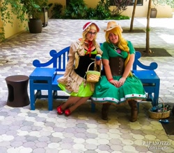 Size: 1481x1312 | Tagged: safe, artist:noflutter, applejack, granny smith, human, cosplay, irl, irl human, photo