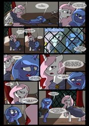 Size: 1240x1754 | Tagged: safe, artist:lunarcakez, princess celestia, princess luna, alicorn, pony, comic:the origins of hollow shades, comic, pink-mane celestia, younger