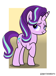 Size: 968x1324 | Tagged: safe, artist:gradiusfanatic, starlight glimmer, pony, unicorn, female, lidded eyes, mare, raised hoof, smiling, solo