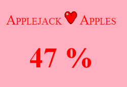 Size: 250x173 | Tagged: safe, applejack, love calculator, meme, text, text only, that pony sure does love apples