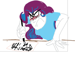 Size: 576x432 | Tagged: safe, artist:sessomesmaru, rarity, equestria girls, angry, female, paper, pen, simple background, sketch, solo, writing