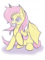 Size: 1280x1707 | Tagged: safe, artist:shortcircuit42, fluttershy, flutterbat, ipod, mouth hold, mp3 player, raised hoof, sitting, solo, spread wings