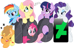 Size: 1023x669 | Tagged: safe, artist:dfectivedvice, artist:midnightblitzz, derpibooru import, applejack, fluttershy, pinkie pie, rainbow dash, rarity, twilight sparkle, earth pony, pegasus, pony, unicorn, 100, deviantart, ear fluff, mane six, simple background, transparent background