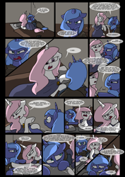 Size: 1240x1754 | Tagged: safe, artist:lunarcakez, princess celestia, princess luna, alicorn, pony, comic:the origins of hollow shades, comic, pink-mane celestia, younger