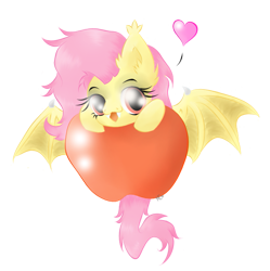 Size: 633x635 | Tagged: safe, artist:avelineh, fluttershy, apple, flutterbat, heart, simple background, solo, transparent background