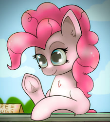 Size: 821x909 | Tagged: safe, artist:allyster-black, pinkie pie, earth pony, pony, cute, hooves, hug, smiling, underhoof, waving