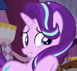 Size: 971x892 | Tagged: safe, screencap, starlight glimmer, pony, unicorn, fame and misfortune, cropped, discovery family logo, lip bite, solo