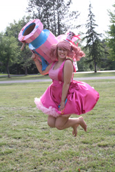 Size: 1880x2816 | Tagged: safe, artist:zombiechococherry, pinkie pie, human, cosplay, feet, irl, irl human, partillery, photo