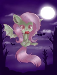 Size: 768x1024 | Tagged: safe, artist:xangelheartx, fluttershy, bat pony, pony, apple, cute, flutterbat, nom, shyabates, shyabetes, solo