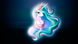 Size: 2560x1440 | Tagged: safe, artist:alanfernandoflores01, artist:fantazyme, princess celestia, alicorn, pony, bust, cute, female, lidded eyes, looking at you, mare, portrait, smiling, solo, wallpaper, windswept mane