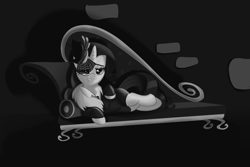 Size: 6000x4000 | Tagged: safe, artist:wilshirewolf, rarity, pony, unicorn, rarity investigates, absurd resolution, bowtie, clothes, detective, draw me like one of your french girls, dress, fainting couch, female, mare, noir, on side, smiling, sofa, solo, that was fast