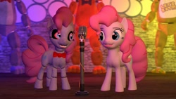 Size: 1366x768 | Tagged: safe, pinkie pie, earth pony, pony, 3d, animatronic, bonnie, chica, five nights at aj's, five nights at freddy's, freddy fazbear, gmod, microphone