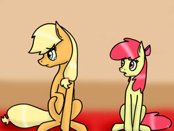 Size: 1024x771 | Tagged: safe, artist:lrusu, apple bloom, applejack, earth pony, pony, crying, female, mare