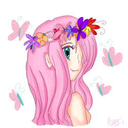 Size: 1024x1024 | Tagged: safe, artist:megaimpact, fluttershy, human, flower, humanized, solo