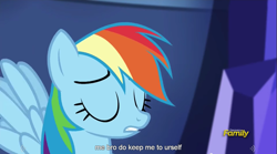 Size: 1281x713 | Tagged: safe, derpibooru import, screencap, rainbow dash, pegasus, pony, castle sweet castle, meme, rainbro dash, youtube caption