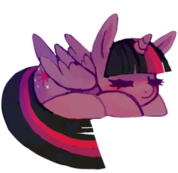 Size: 1112x1081 | Tagged: safe, artist:toycake, derpibooru import, twilight sparkle, twilight sparkle (alicorn), alicorn, pony, blushing, cute, eyes closed, female, lying down, mare, prone, simple background, sleeping, solo, twiabetes, white background