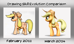 Size: 2000x1200 | Tagged: safe, artist:mykegreywolf, applejack, earth pony, pony, blonde mane, comparison, female, mare, orange coat, solo