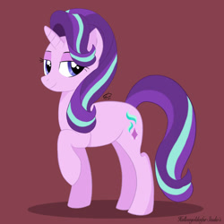 Size: 1280x1280 | Tagged: safe, artist:hallowgoldenfur, starlight glimmer, pony, unicorn, female, lidded eyes, mare, raised hoof, smiling, solo