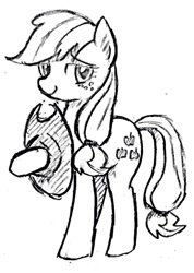 Size: 731x1024 | Tagged: safe, artist:tebasaki, applejack, earth pony, pony, grayscale, monochrome, simple background, solo, traditional art