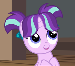 Size: 1036x924 | Tagged: safe, screencap, starlight glimmer, pony, unicorn, uncommon bond, cropped, cute, female, filly, filly starlight glimmer, glimmerbetes, pigtails, smiling, solo, younger