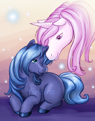 Size: 362x461 | Tagged: safe, artist:yiuokami, princess celestia, princess luna, pony, unicorn, blank flank, cute, female, filly, looking at each other, lying down, nuzzling, pink-mane celestia, prone, race swap, royal sisters, sisters, smiling, smiling at each other, unicorn luna, woona