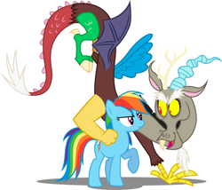 Size: 966x828 | Tagged: safe, artist:jakage, derpibooru import, edit, discord, rainbow dash, pegasus, pony, cute, inverted mouth, simple background, vector, white background