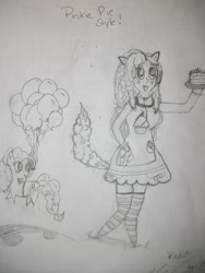 Size: 3000x4000 | Tagged: safe, artist:drenelttil, pinkie pie, anthro, human facial structure, traditional art