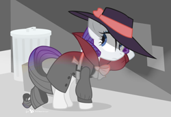 Size: 1120x770 | Tagged: safe, artist:dm29, rarity, pony, unicorn, rarity investigates, alleyway, clothes, detective rarity, noir, solo