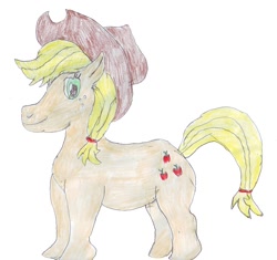 Size: 1142x1072 | Tagged: safe, artist:dinalfos5, applejack, earth pony, pony, simple background, solo, traditional art