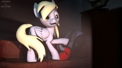 Size: 3840x2160 | Tagged: safe, artist:goatcanon, derpy hooves, pony, collaboration, 3d, cute, nintendo, nintendo switch, sofa, source filmmaker, switch dog, television