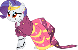 Size: 1600x1038 | Tagged: safe, artist:kanske-2099, rarity, pony, robot, robot pony, unicorn, clothes, dress, female, gala dress, hooves, horn, jewelry, mare, open mouth, raised hoof, raribot, red eyes, simple background, solo, tiara, transparent background, vector