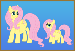 Size: 1249x848 | Tagged: safe, artist:catross, fluttershy, pegasus, pony, belly, big belly, duality, female, kicking, looking at each other, mare, pregnant, size difference